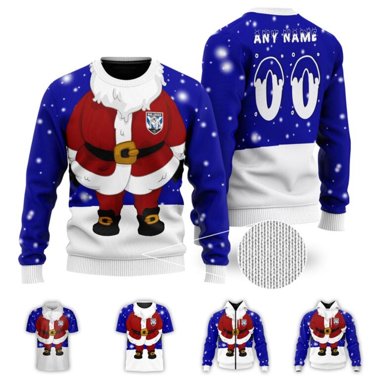 NRL Canterbury Bankstown Bulldogs Christmas | Custom Name & Number | Hoodie/Zip/T-Shirt/Knitted Sweaters/Polo