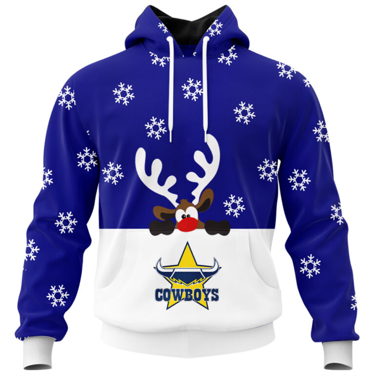 NRL North Queensland Cowboys Christmas | Custom Name & Number | Hoodie/Zip/T-Shirt/Knitted Sweaters/Polo
