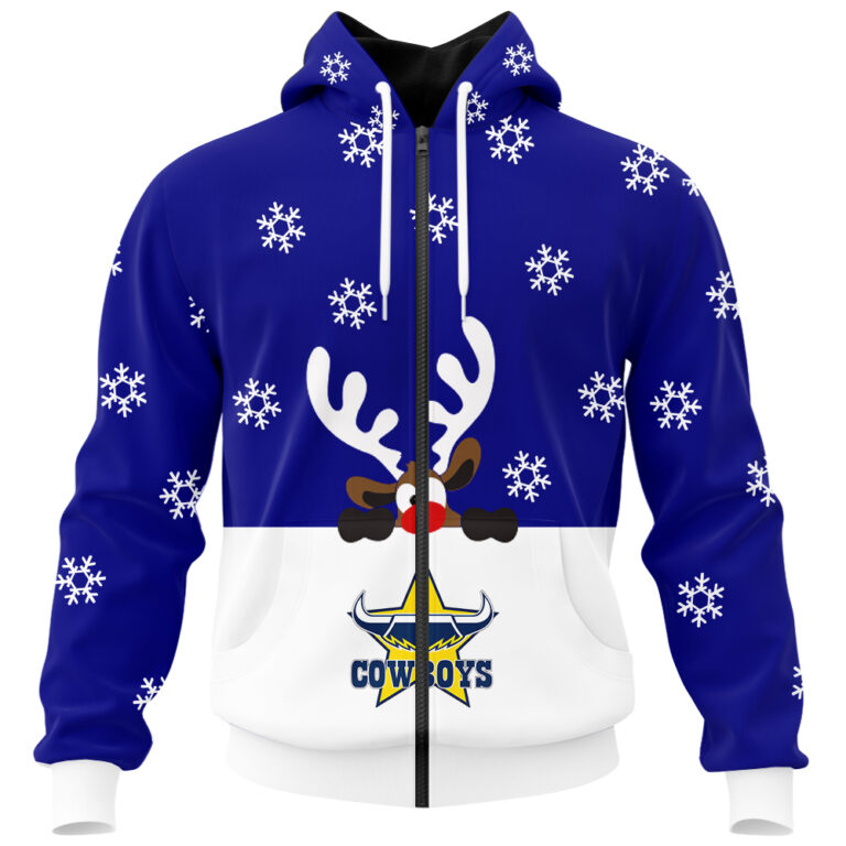 NRL North Queensland Cowboys Christmas | Custom Name & Number | Hoodie/Zip/T-Shirt/Knitted Sweaters/Polo