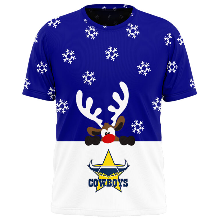 NRL North Queensland Cowboys Christmas | Custom Name & Number | Hoodie/Zip/T-Shirt/Knitted Sweaters/Polo