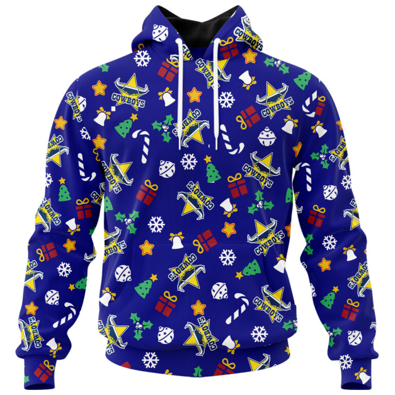 NRL North Queensland Cowboys Christmas | Custom Name & Number | Hoodie/Zip/T-Shirt/Knitted Sweaters/Polo