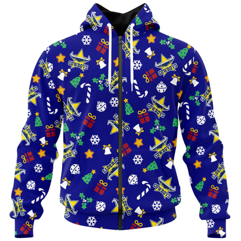 NRL North Queensland Cowboys Christmas | Custom Name & Number | Hoodie/Zip/T-Shirt/Knitted Sweaters/Polo