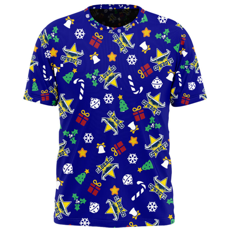NRL North Queensland Cowboys Christmas | Custom Name & Number | Hoodie/Zip/T-Shirt/Knitted Sweaters/Polo