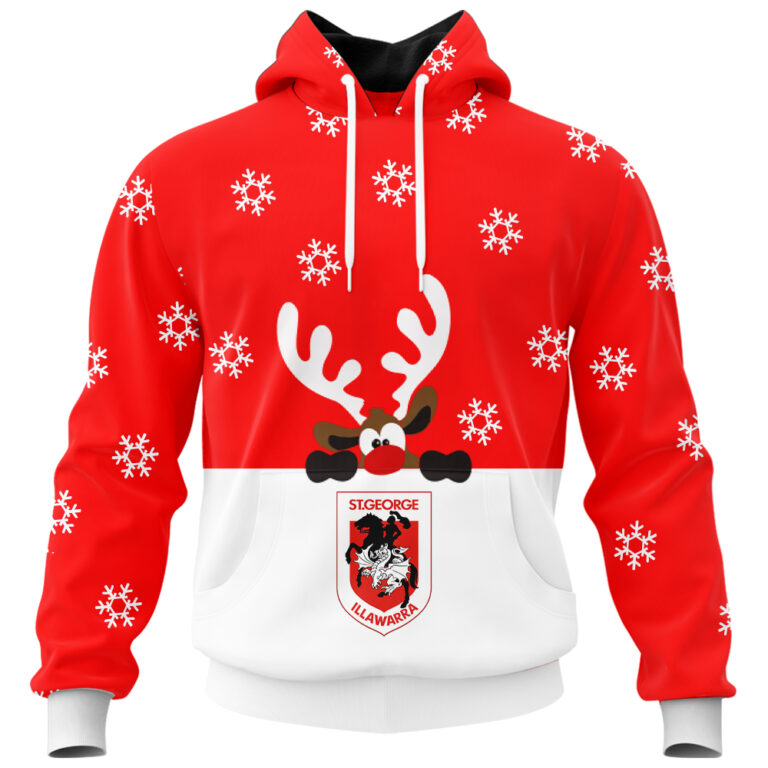 NRL St. George Illawarra Dragons Christmas | Custom Name & Number | Hoodie/Zip/T-Shirt/Knitted Sweaters/Polo