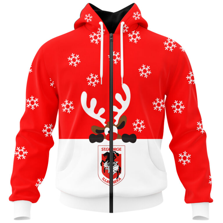 NRL St. George Illawarra Dragons Christmas | Custom Name & Number | Hoodie/Zip/T-Shirt/Knitted Sweaters/Polo
