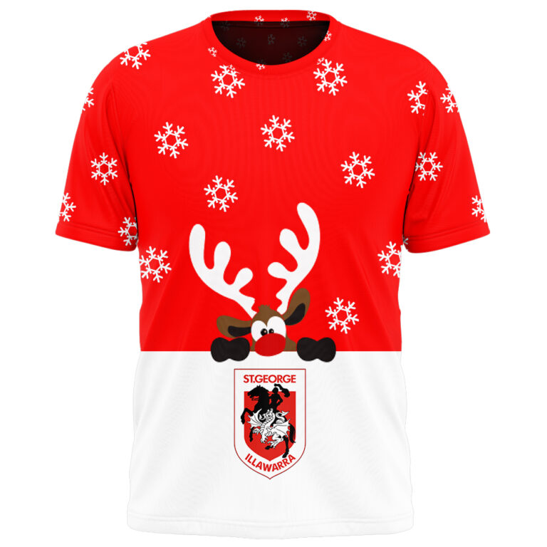 NRL St. George Illawarra Dragons Christmas | Custom Name & Number | Hoodie/Zip/T-Shirt/Knitted Sweaters/Polo