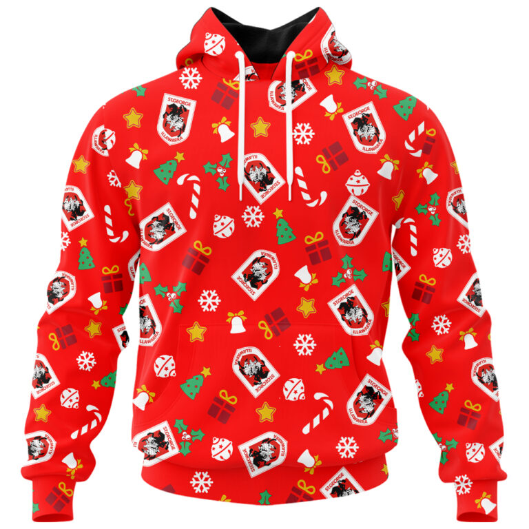 NRL St. George Illawarra Dragons Christmas | Custom Name & Number | Hoodie/Zip/T-Shirt/Knitted Sweaters/Polo