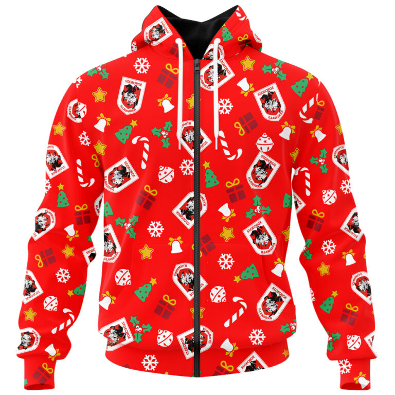 NRL St. George Illawarra Dragons Christmas | Custom Name & Number | Hoodie/Zip/T-Shirt/Knitted Sweaters/Polo