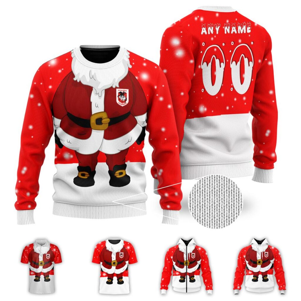 NRL St. George Illawarra Dragons Christmas | Custom Name & Number | Hoodie/Zip/T-Shirt/Knitted Sweaters/Polo