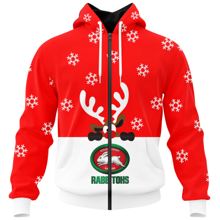 NRL South Sydney Rabbitohs Christmas | Custom Name & Number | Hoodie/Zip/T-Shirt/Knitted Sweaters/Polo