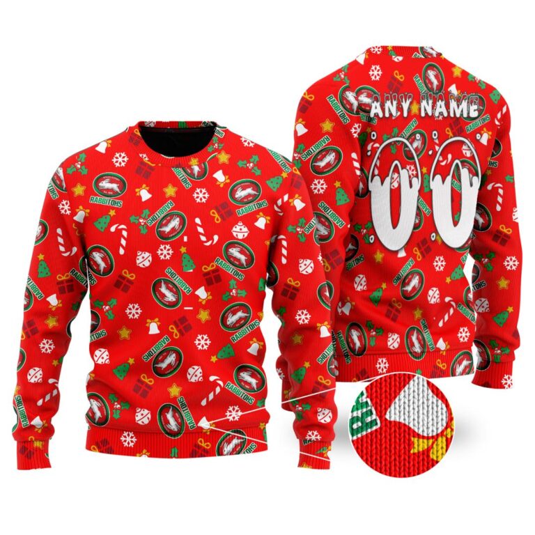 NRL South Sydney Rabbitohs Christmas | Custom Name & Number | Hoodie/Zip/T-Shirt/Knitted Sweaters/Polo