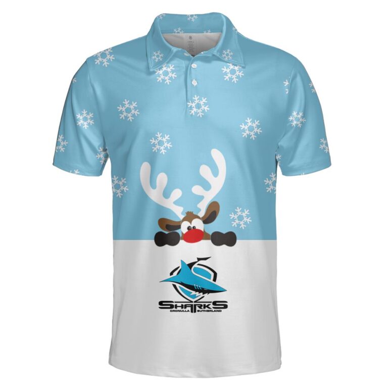 NRL Cronulla Sutherland Sharks Christmas | Custom Name & Number | Hoodie/Zip/T-Shirt/Knitted Sweaters/Polo