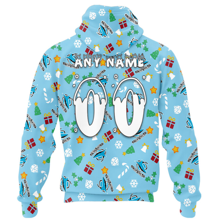 NRL Cronulla Sutherland Sharks Christmas | Custom Name & Number | Hoodie/Zip/T-Shirt/Knitted Sweaters/Polo