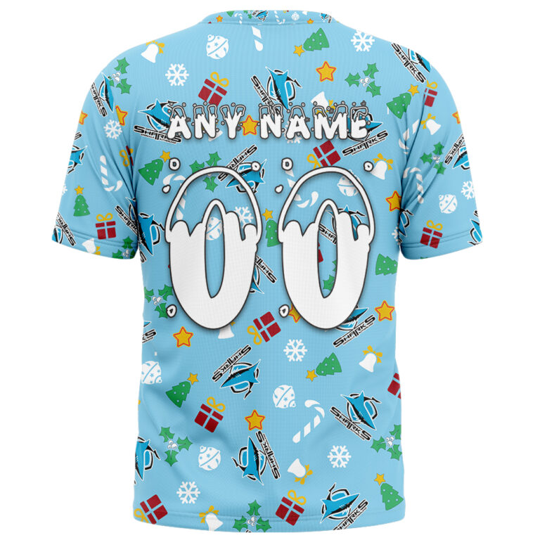 NRL Cronulla Sutherland Sharks Christmas | Custom Name & Number | Hoodie/Zip/T-Shirt/Knitted Sweaters/Polo