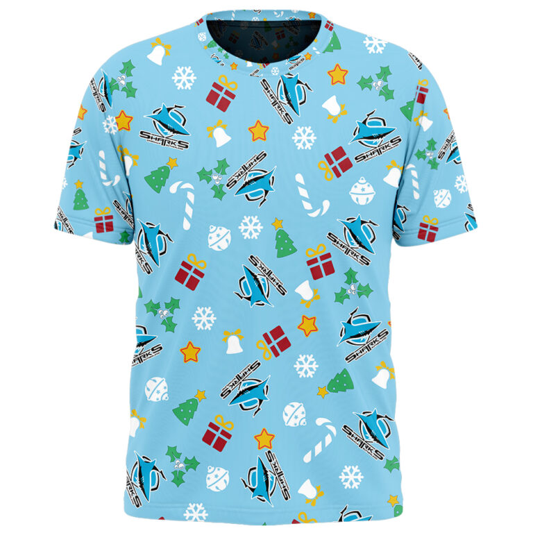 NRL Cronulla Sutherland Sharks Christmas | Custom Name & Number | Hoodie/Zip/T-Shirt/Knitted Sweaters/Polo