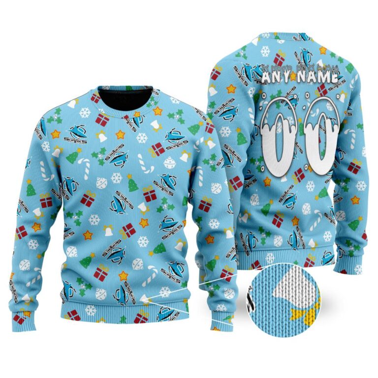NRL Cronulla Sutherland Sharks Christmas | Custom Name & Number | Hoodie/Zip/T-Shirt/Knitted Sweaters/Polo