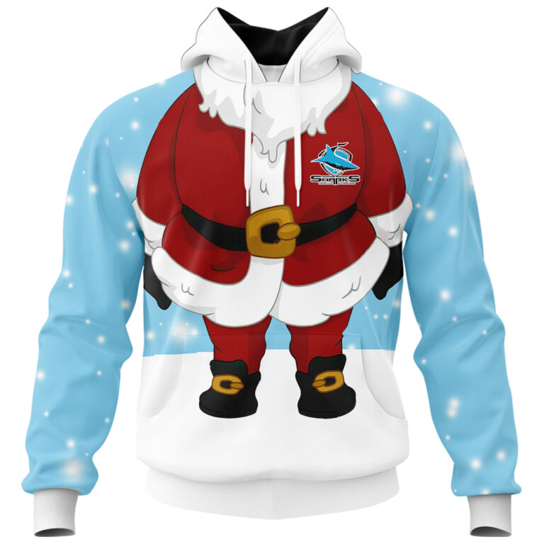 NRL Cronulla Sutherland Sharks Christmas | Custom Name & Number | Hoodie/Zip/T-Shirt/Knitted Sweaters/Polo