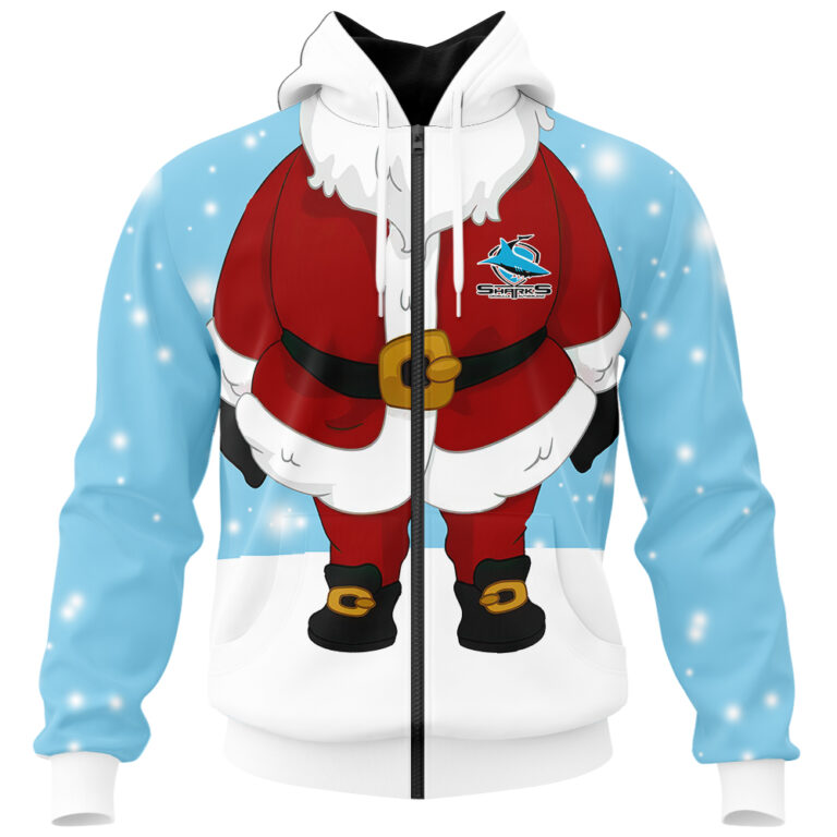 NRL Cronulla Sutherland Sharks Christmas | Custom Name & Number | Hoodie/Zip/T-Shirt/Knitted Sweaters/Polo