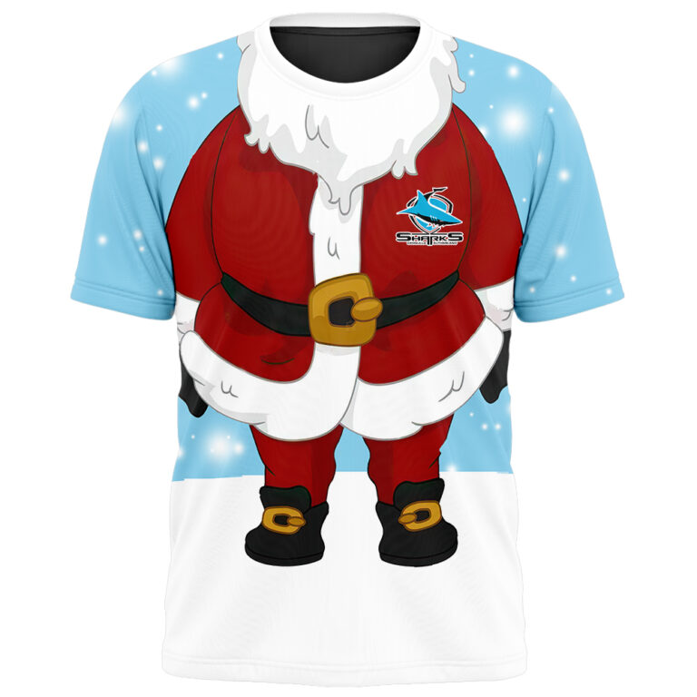 NRL Cronulla Sutherland Sharks Christmas | Custom Name & Number | Hoodie/Zip/T-Shirt/Knitted Sweaters/Polo