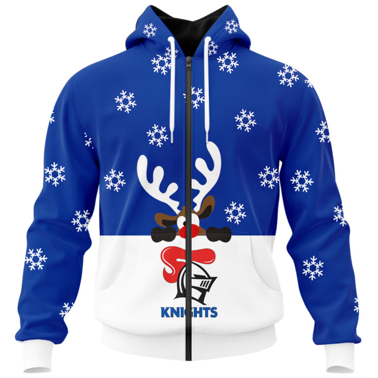 NRL Newcastle Knights Christmas | Custom Name & Number | Hoodie/Zip/T-Shirt/Knitted Sweaters/Polo
