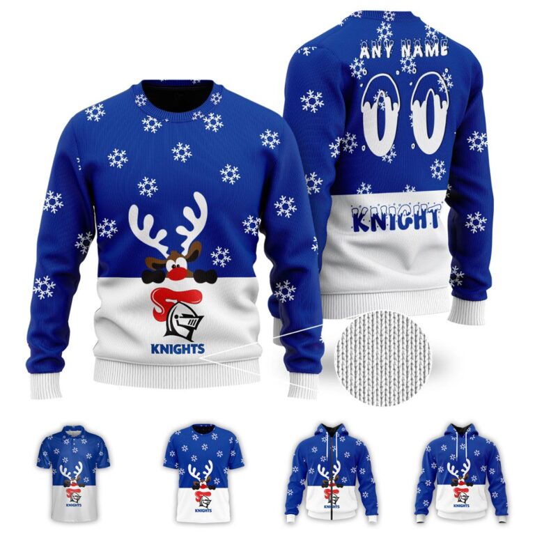 NRL Newcastle Knights Christmas | Custom Name & Number | Hoodie/Zip/T-Shirt/Knitted Sweaters/Polo