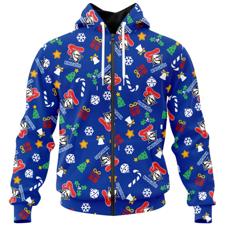 NRL Newcastle Knights Christmas | Custom Name & Number | Hoodie/Zip/T-Shirt/Knitted Sweaters/Polo