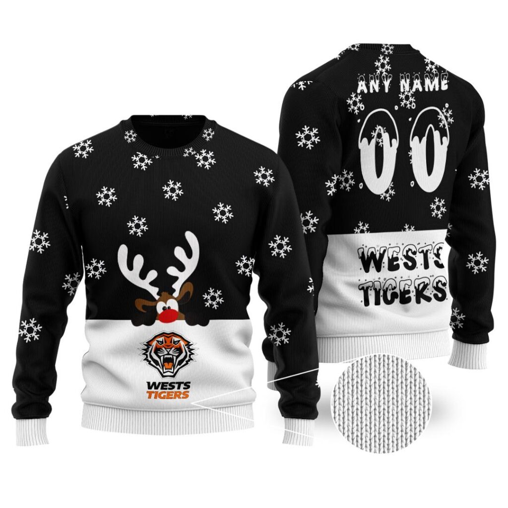 NRL Wests Tigers Christmas | Custom Name & Number | Hoodie/Zip/T-Shirt/Knitted Sweaters/Polo
