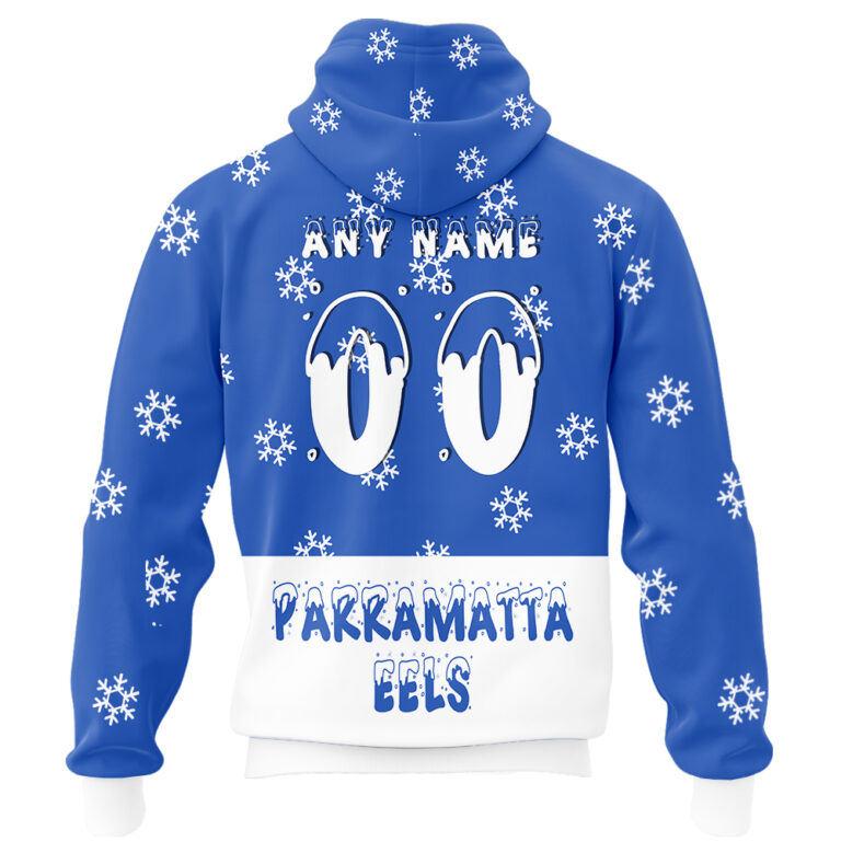 NRL Parramatta Eels Christmas | Custom Name & Number | Hoodie/Zip/T-Shirt/Knitted Sweaters/Polo