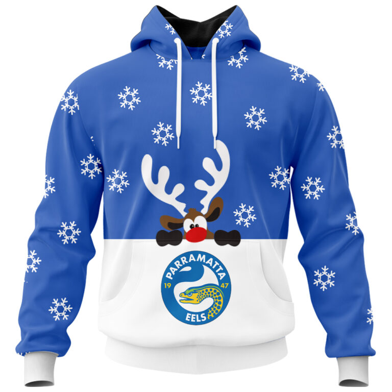 NRL Parramatta Eels Christmas | Custom Name & Number | Hoodie/Zip/T-Shirt/Knitted Sweaters/Polo