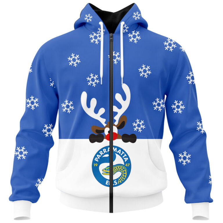NRL Parramatta Eels Christmas | Custom Name & Number | Hoodie/Zip/T-Shirt/Knitted Sweaters/Polo