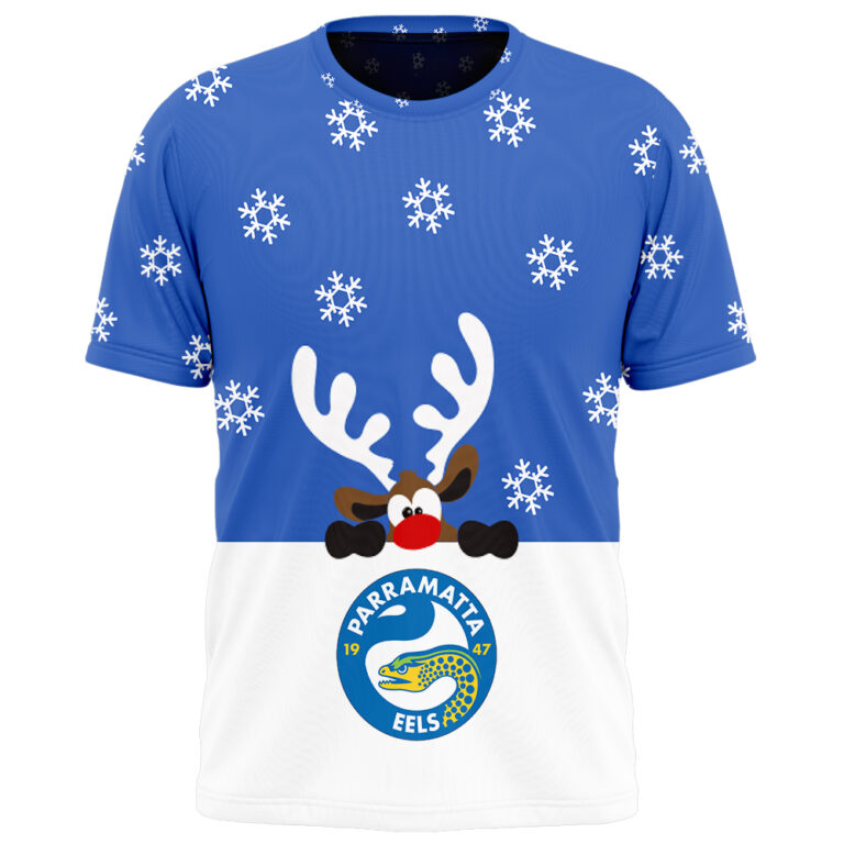 NRL Parramatta Eels Christmas | Custom Name & Number | Hoodie/Zip/T-Shirt/Knitted Sweaters/Polo