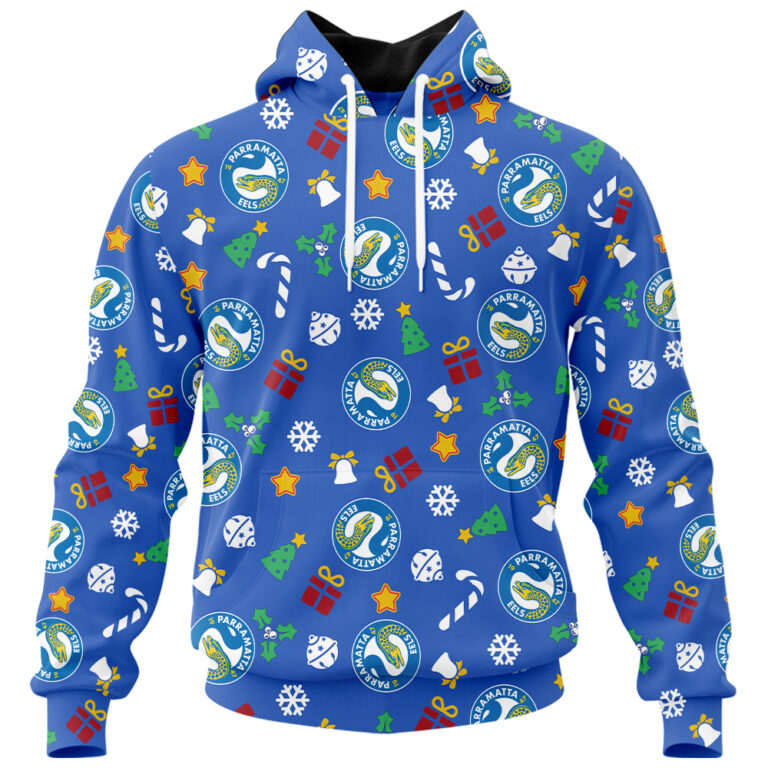 NRL Parramatta Eels Christmas | Custom Name & Number | Hoodie/Zip/T-Shirt/Knitted Sweaters/Polo