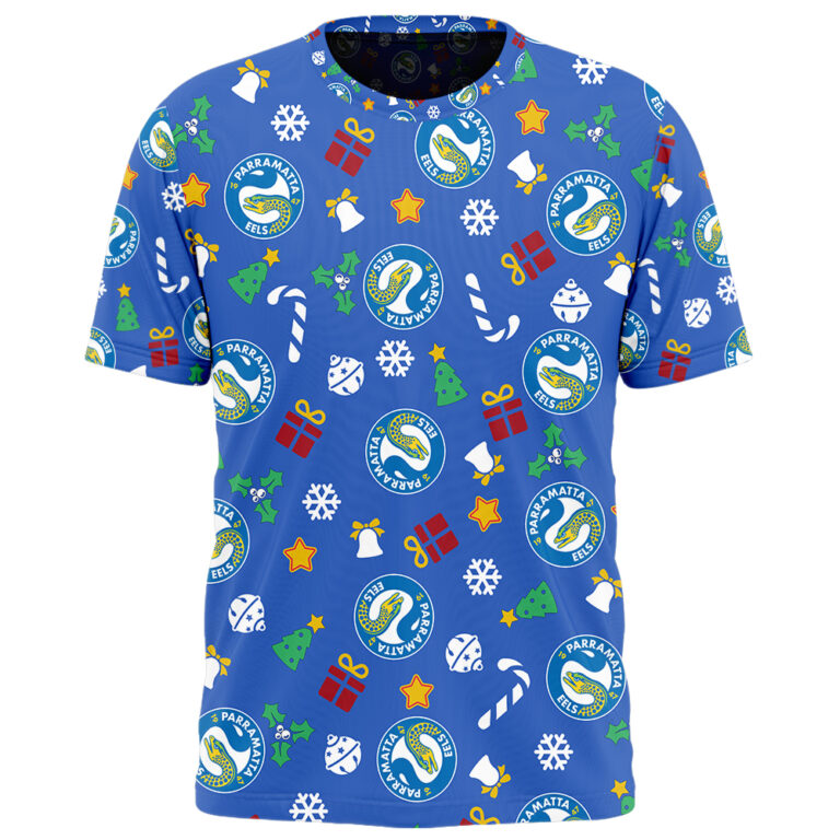 NRL Parramatta Eels Christmas | Custom Name & Number | Hoodie/Zip/T-Shirt/Knitted Sweaters/Polo