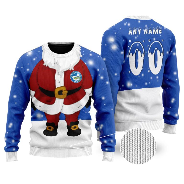 NRL Parramatta Eels Christmas | Custom Name & Number | Hoodie/Zip/T-Shirt/Knitted Sweaters/Polo