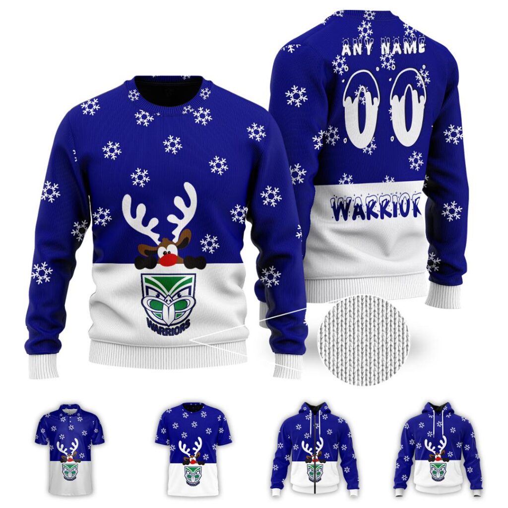 NRL New Zealand Warriors Christmas | Custom Name & Number | Hoodie/Zip/T-Shirt/Knitted Sweaters/Polo