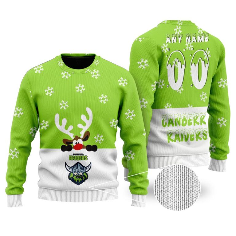NRL Canberra Raiders Christmas | Custom Name & Number | Hoodie/Zip/T-Shirt/Knitted Sweaters/Polo