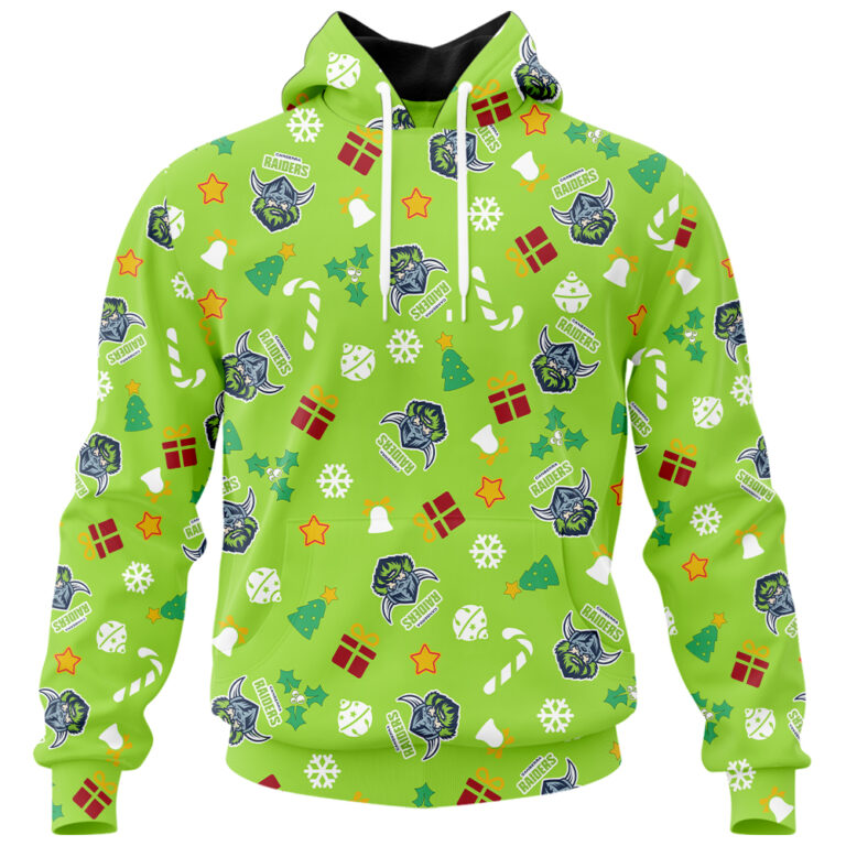 NRL Canberra Raiders Christmas | Custom Name & Number | Hoodie/Zip/T-Shirt/Knitted Sweaters/Polo