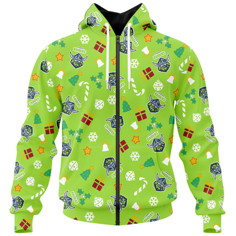 NRL Canberra Raiders Christmas | Custom Name & Number | Hoodie/Zip/T-Shirt/Knitted Sweaters/Polo