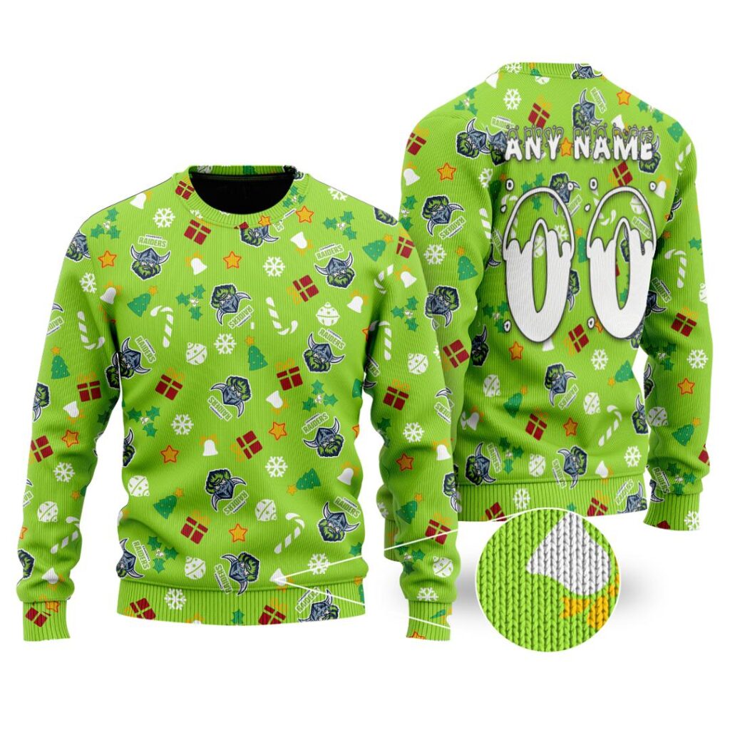 NRL Canberra Raiders Christmas | Custom Name & Number | Hoodie/Zip/T-Shirt/Knitted Sweaters/Polo