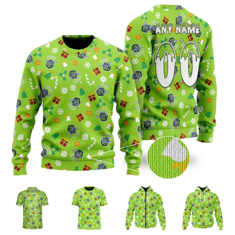 NRL Canberra Raiders Christmas | Custom Name & Number | Hoodie/Zip/T-Shirt/Knitted Sweaters/Polo
