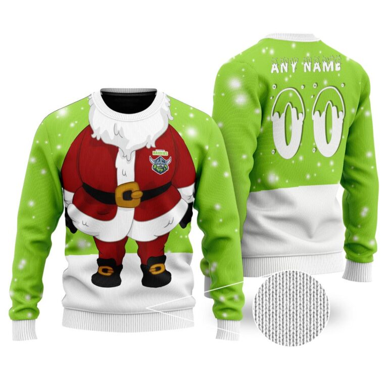 NRL Canberra Raiders Christmas | Custom Name & Number | Hoodie/Zip/T-Shirt/Knitted Sweaters/Polo