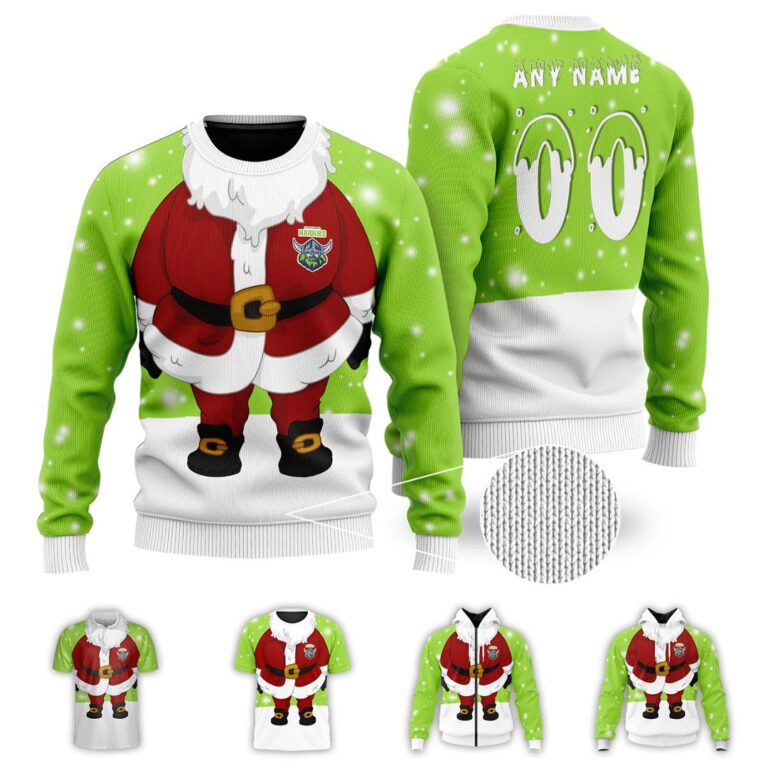 NRL Canberra Raiders Christmas | Custom Name & Number | Hoodie/Zip/T-Shirt/Knitted Sweaters/Polo