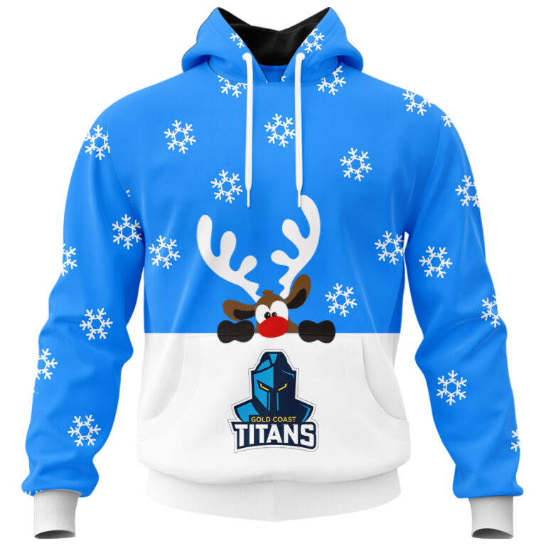 NRL Gold Coast Titans Christmas | Custom Name & Number | Hoodie/Zip/T-Shirt/Knitted Sweaters/Polo