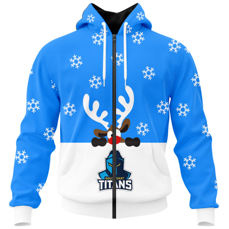 NRL Gold Coast Titans Christmas | Custom Name & Number | Hoodie/Zip/T-Shirt/Knitted Sweaters/Polo