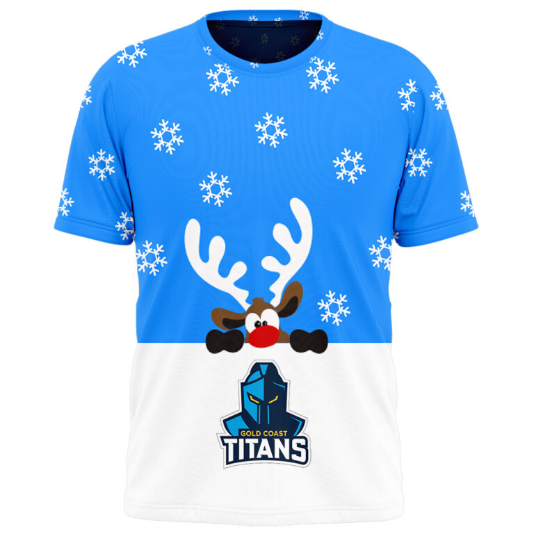NRL Gold Coast Titans Christmas | Custom Name & Number | Hoodie/Zip/T-Shirt/Knitted Sweaters/Polo
