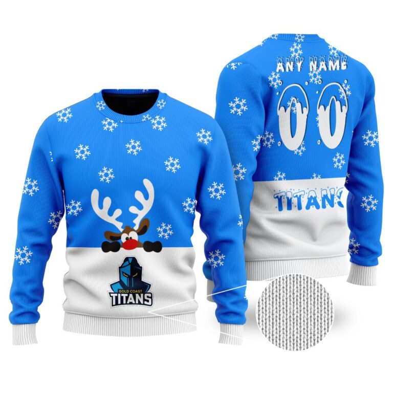 NRL Gold Coast Titans Christmas | Custom Name & Number | Hoodie/Zip/T-Shirt/Knitted Sweaters/Polo