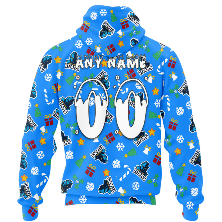 NRL Gold Coast Titans Christmas | Custom Name & Number | Hoodie/Zip/T-Shirt/Knitted Sweaters/Polo
