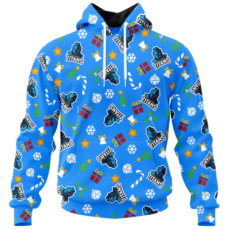 NRL Gold Coast Titans Christmas | Custom Name & Number | Hoodie/Zip/T-Shirt/Knitted Sweaters/Polo