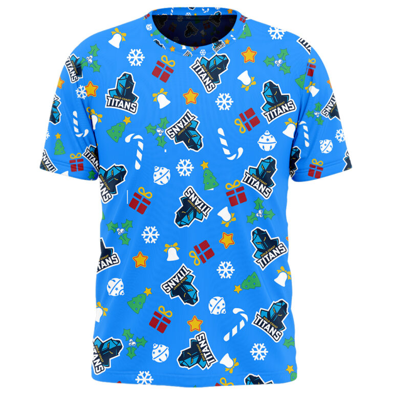 NRL Gold Coast Titans Christmas | Custom Name & Number | Hoodie/Zip/T-Shirt/Knitted Sweaters/Polo