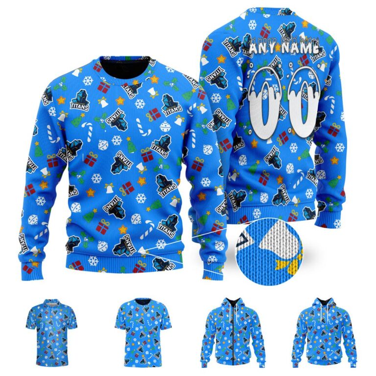 NRL Gold Coast Titans Christmas | Custom Name & Number | Hoodie/Zip/T-Shirt/Knitted Sweaters/Polo